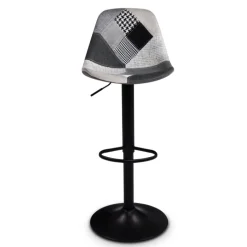 Lot de 2 tabourets de bar noirs réglables patchworks noirs, gris et blancs