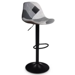 Lot de 2 tabourets de bar noirs réglables patchworks noirs, gris et blancs