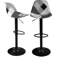 Lot de 2 tabourets de bar noirs réglables patchworks noirs, gris et blancs