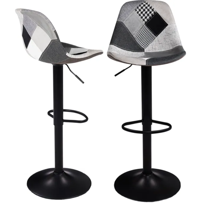 Lot de 2 tabourets de bar noirs réglables patchworks noirs, gris et blancs