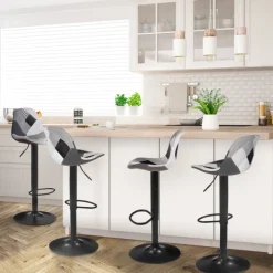 Lot de 4 tabourets de bar design patchworks noir, gris et blanc