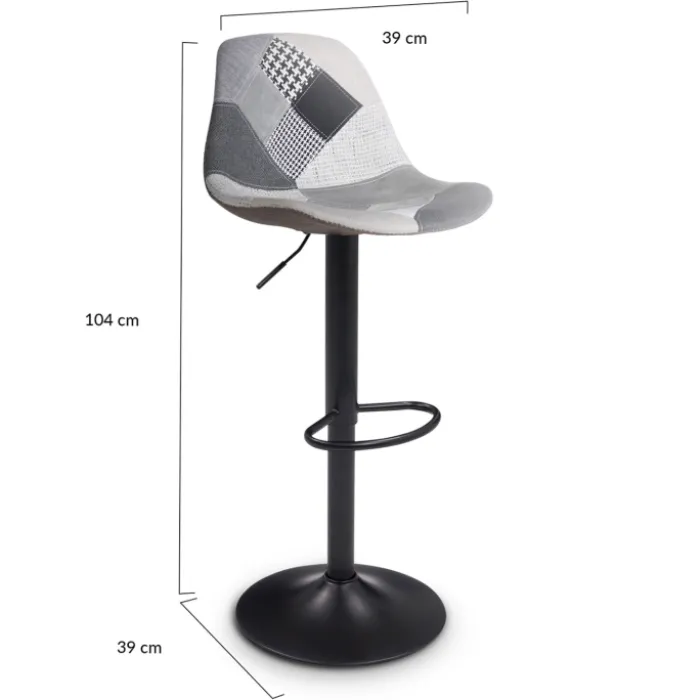 Lot de 4 tabourets de bar design patchworks noir, gris et blanc
