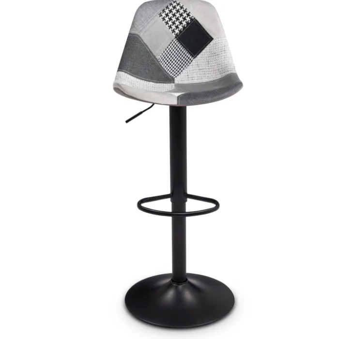 Lot de 4 tabourets de bar design patchworks noir, gris et blanc