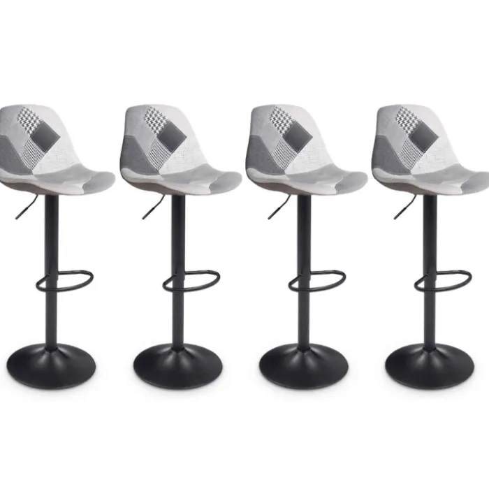 Lot de 4 tabourets de bar design patchworks noir, gris et blanc