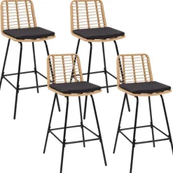 Lot de 4 tabourets de bar effet rotin pied métal noir