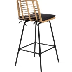 Lot de 4 tabourets de bar effet rotin pied métal noir
