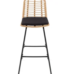 Lot de 4 tabourets de bar effet rotin pied métal noir