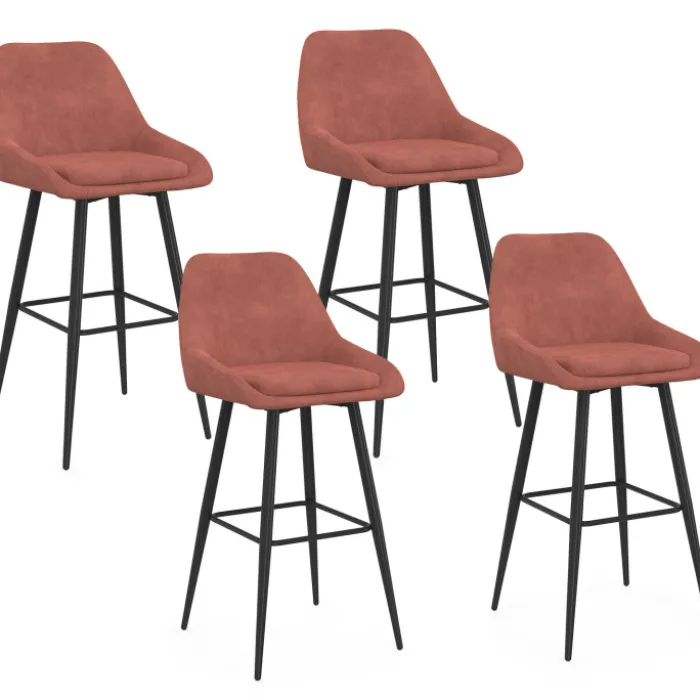 Lot de 4 tabourets de bar en velours terracotta avec demi-accoudoirs
