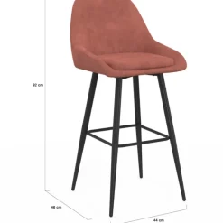 Lot de 4 tabourets de bar en velours terracotta avec demi-accoudoirs