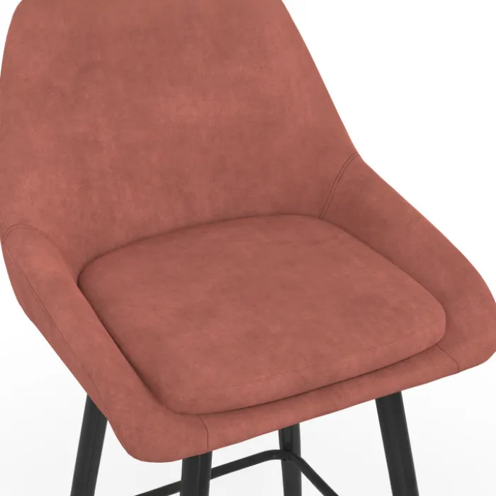 Lot de 4 tabourets de bar en velours terracotta avec demi-accoudoirs