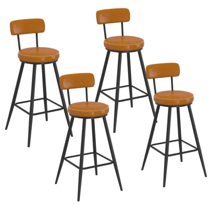 Lot de 4 tabourets de bar marron et pieds métal