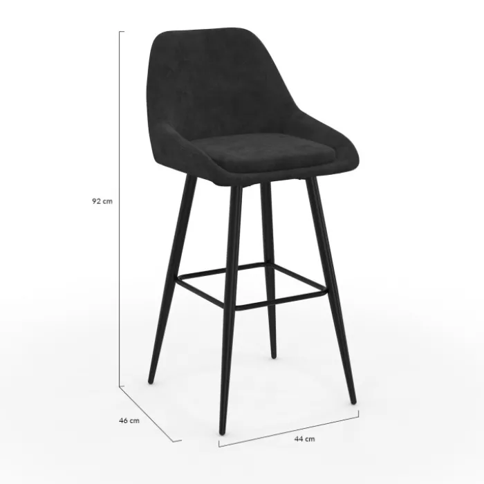 Lot de 4 tabourets de bar en velours noir rembourrés