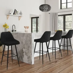 Lot de 4 tabourets de bar en velours noir rembourrés