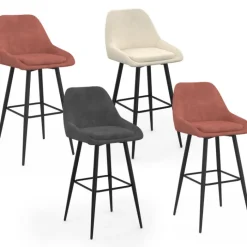 Lot de 4 tabourets de bar THALYA en velours mix color gris foncé, terracotta x2, beige avec demi-accoudoirs