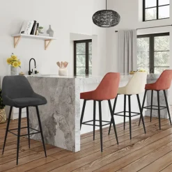Lot de 4 tabourets de bar THALYA en velours mix color gris foncé, terracotta x2, beige avec demi-accoudoirs