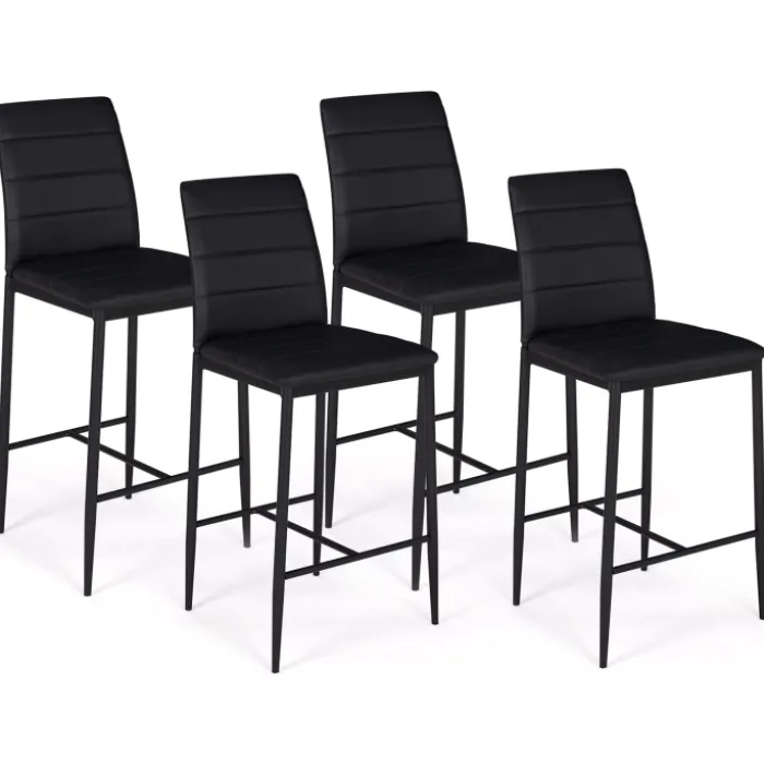Lot de 4 tabourets de bar en PVC noir rembourrés