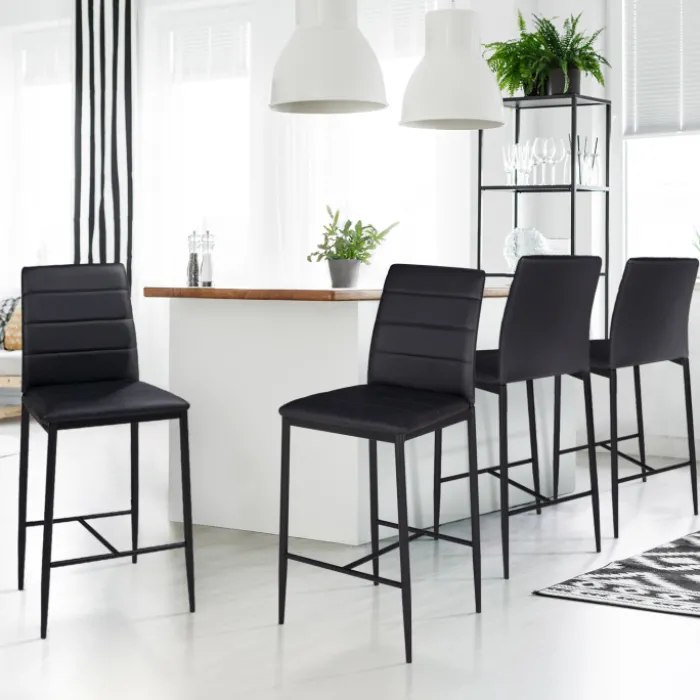 Lot de 4 tabourets de bar en PVC noir rembourrés