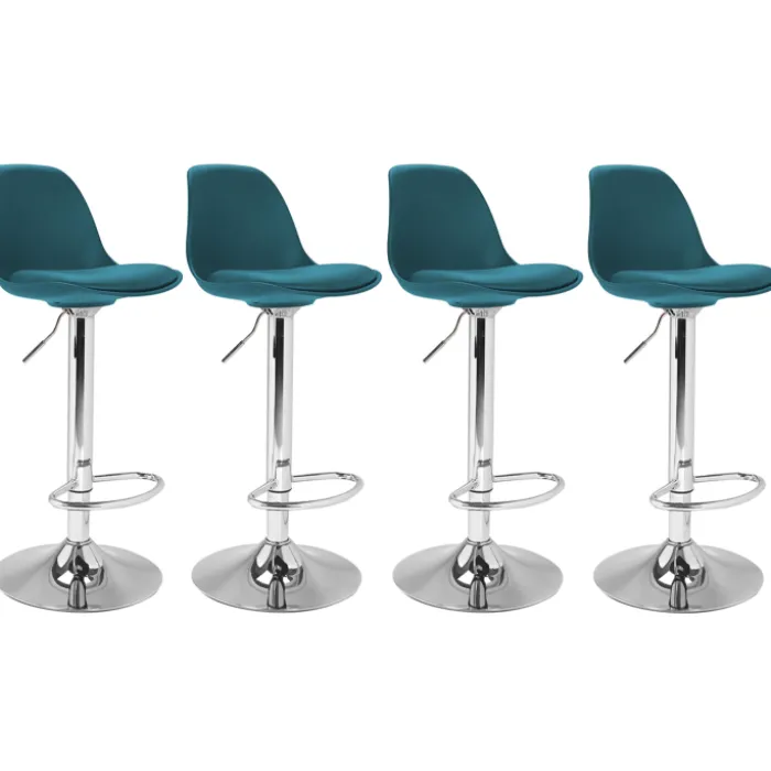 Lot de 4 tabourets de bar bleu canard réglables pied métal