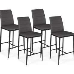 Lot de 4 tabourets de bar en PVC gris rembourrés