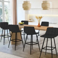 Lot de 6 tabourets de bar en velours noir