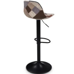 Lot de 2 tabourets de bar design pied noir assise patchwork marron