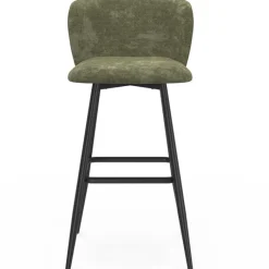 Lot de 4 tabourets de bar assise en chenille vert kaki et pieds en métal noir
