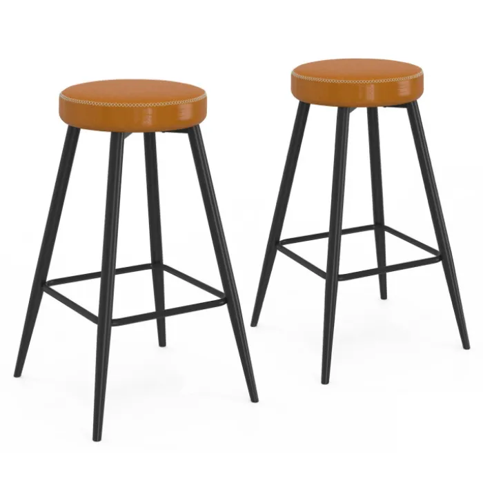 Lot de 2 tabourets de bar marron et pieds métal