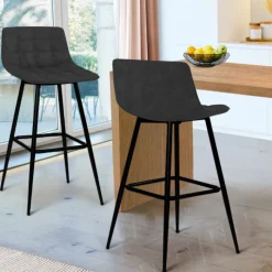 Lot de 2 tabourets de bar en velours noir