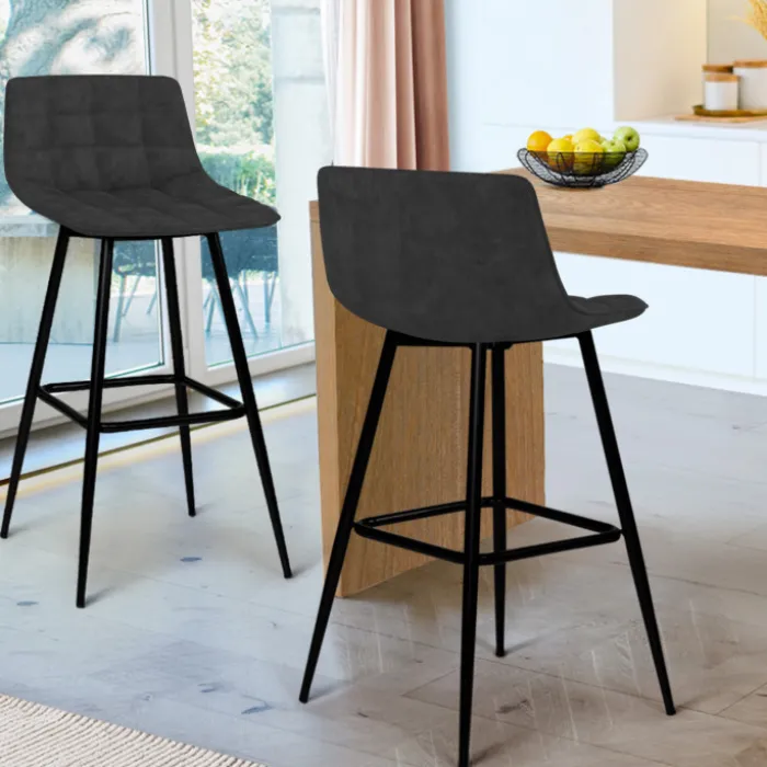 Lot de 2 tabourets de bar en velours noir