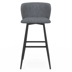 Lot de 4 tabourets de bar assise en tissu gris foncé et pieds en métal noir