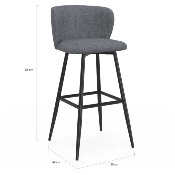 Lot de 4 tabourets de bar assise en tissu gris foncé et pieds en métal noir