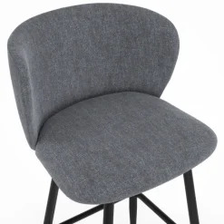 Lot de 4 tabourets de bar assise en tissu gris foncé et pieds en métal noir