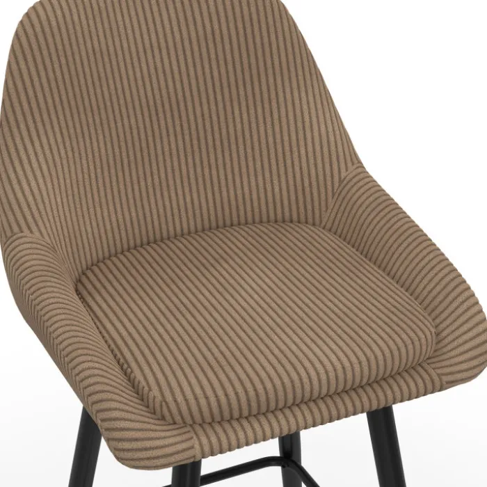 Lot de 4 tabourets de bar THALYA en velours cotelé taupe avec demi-accoudoirs
