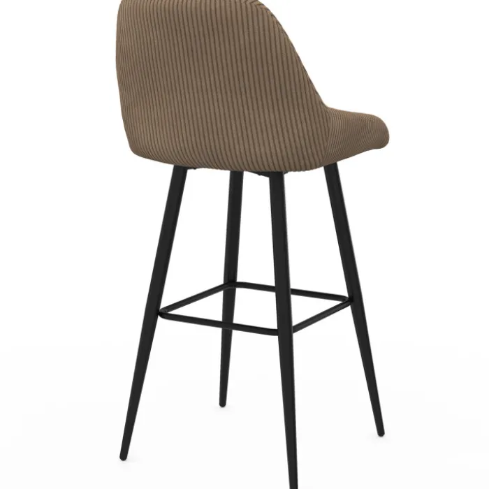 Lot de 4 tabourets de bar THALYA en velours cotelé taupe avec demi-accoudoirs