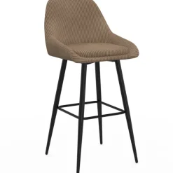Lot de 4 tabourets de bar THALYA en velours cotelé taupe avec demi-accoudoirs