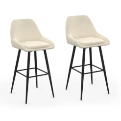 Lot de 2 tabourets de bar en velours beige avec demi-accoudoirs