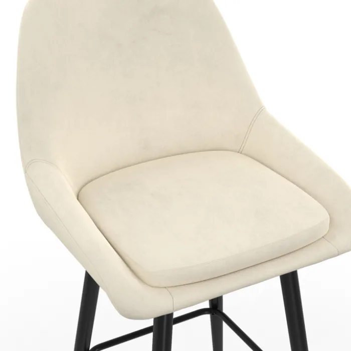 Lot de 2 tabourets de bar en velours beige avec demi-accoudoirs