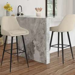 Lot de 2 tabourets de bar en velours beige avec demi-accoudoirs