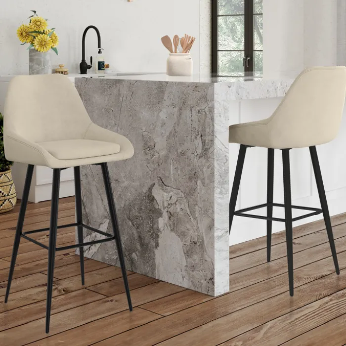 Lot de 2 tabourets de bar en velours beige avec demi-accoudoirs