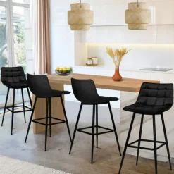 Lot de 4 tabourets de bar en velours noir