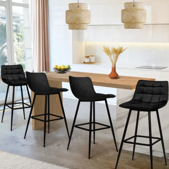 Lot de 4 tabourets de bar en velours noir