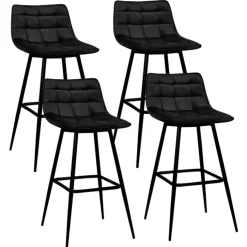 Lot de 4 tabourets de bar en velours noir