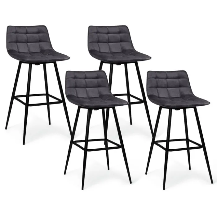 Lot de 4 tabourets en velours gris matelassé