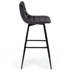 Lot de 4 tabourets en velours gris matelassé