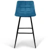 Lot de 4 tabourets en velours bleu canard matelassé