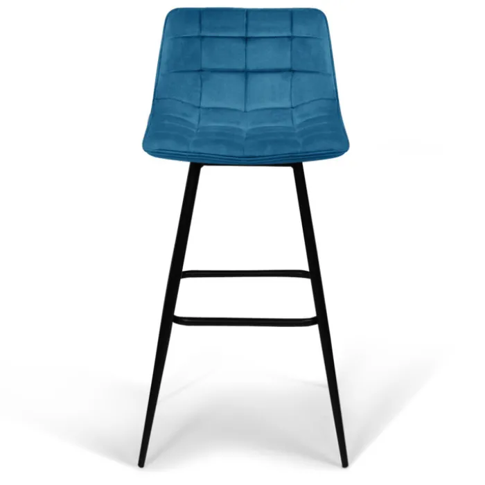 Lot de 4 tabourets en velours bleu canard matelassé