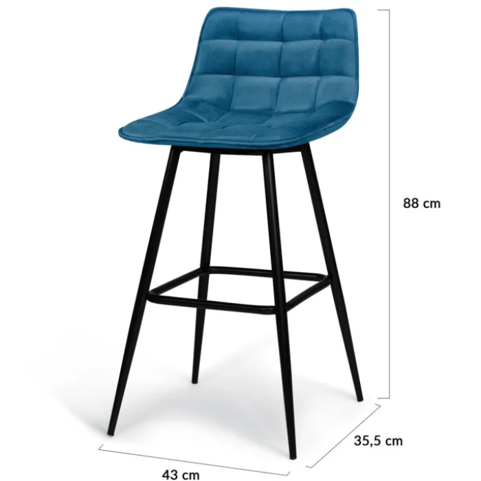Lot de 4 tabourets en velours bleu canard matelassé