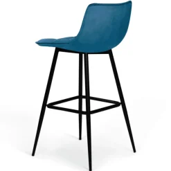 Lot de 4 tabourets en velours bleu canard matelassé