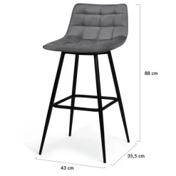 Lot de 4 tabourets gris clair en velours matelassé