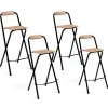 Lot de 4 tabourets hauts pliants industriels noir et bois